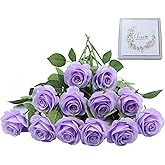 LVEFIT Artificial Rose Flower Artificial Flowers Flower with Long Stem Silk Roses Bouquet for Wedding Bridal Shower Party Home Decoration (Lavender, 12 Pcs)