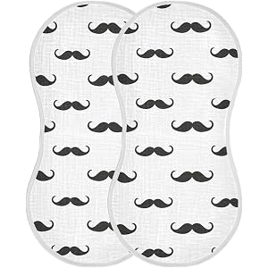 PAICUPA Cotton Burp Cloths for Baby,Super Soft Absorbent Towels Washcloth Mustache Pattern Print,Baby Boys and Girls Essentia