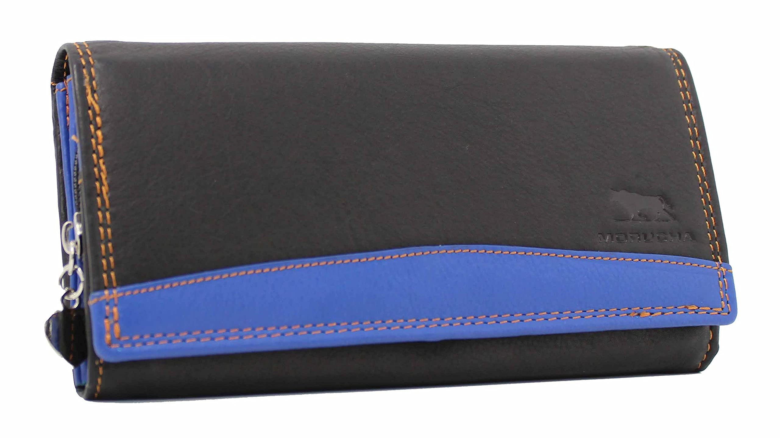 MORUCHA Ladies RFID Blocking Purse, Women's Clutch Wallet with Multiple Card Slots and Roomy Compartment M10 (Black Blue)