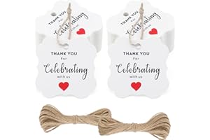 jijAcraft Thank You for Celebrating with Us Tags,100 Pcs Thank You Tags with String,Paper White Small Personalized Thank You Tags for Wedding Favor,Baby Shower,Bridal Shower,Party Favor Gift Wrap Tags