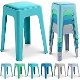 TURSTIN 6 Pieces Classroom Stools with Leather Pad Seats 18 Inch Plastic Stools Portable Backless Bar Chairs Flexible Seating Decorative Stool for Classroom Office Home School, Teal Multi Color