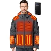 Heated Jacket for Men, 16000mAh High Capacity Power Bank Softshell Jacket | 10 Heating Zones , Heated Hood , 3 Heat Levels , 3 Heat Switches , Windproof , Water Resistant , 5 Pockets