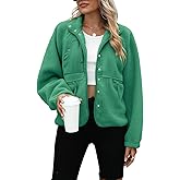 Yanekop Womens Fleece Jacket Fuzzy Long Sleeve Short Winter Coats Button Down Sherpa Jacket Outerwear with Pockets