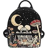 Showudesigns Skull Backpack Purse for Women Mushroom Mini Backpacks for Teen Girls Small Back Pack Shoulder Bag Travel Handbags Min Casual Daypack
