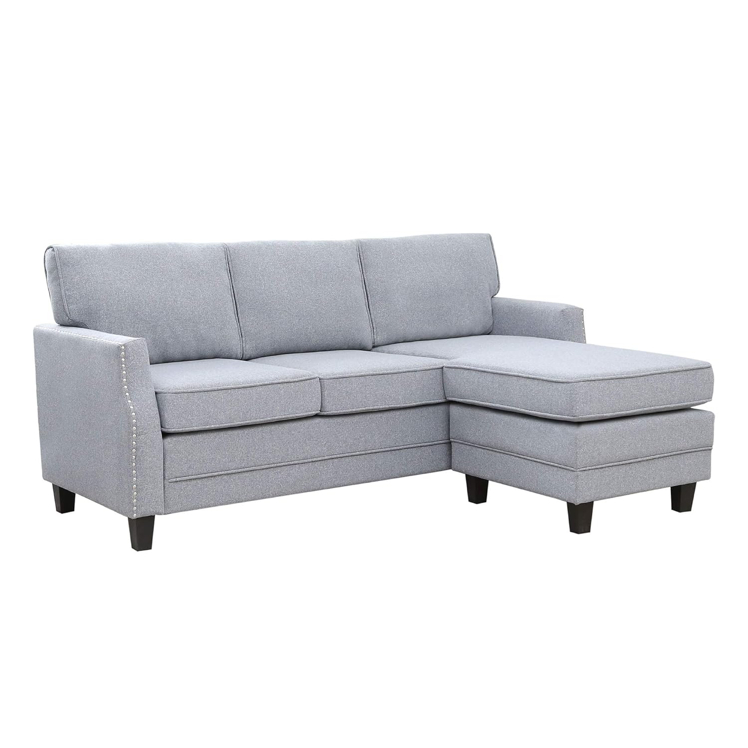 Abbyson Living Reversible Chaise Lounge Fabric Sectional Sofa With Nailhead Trim Grey Amazon In Furniture
