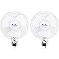 Simple Deluxe 16 Inch Digital Household Wall Mount Fans, Adjustable Tilt, 90 Degree, 3 Speed Settings, 2 Pack, White