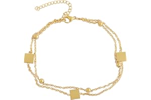 Edforce Stainless Steel Women Girls 3 Classic Square Charms Anklet Bracelet Foot Jewelry, 8.5"+2" Extender
