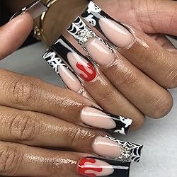 Halloween Nails Long Coffin Press on Nails Black