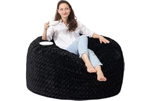 Cansunna Bean Bag Chair for Adults, 4' BeanBag Chairs with Memory Foam Filling, Soft Bean Bags with Chevron Plush Fur Cover for Living Room Bedroom 4FT(44"×44"×24")-Black
