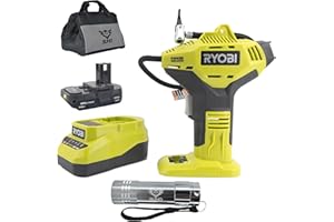 Portable High Pressure Power Inflator Bundle, Includes Ryobi P737D Inflator, Charger, 18-Volt 1.5 Ah Lithium-ion Battery, 16 Inch Buho Tool Bag and Pocket Flashlight