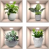 SwirlColor 3D Green Plant Wall Stickers 4Pcs Waterproof Self-Adhesive Decor view 1