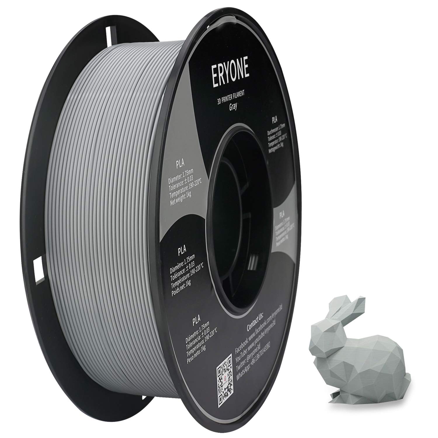ERYONE PLA Filament 1.75mm, 3D Printer Filament PLA, Dimensional Accuracy +/-0.03mm, 1kg 1 Spool(2.2lbs),Gray - Image 4