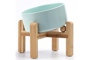 Petygooing Raised/Elevated 15°Slanted Ceramic Dog Bowl for Small Breeds,Tilted Anti Slip Pet Bowl,Food Water Dish with Stand for Cats and Small Dogs Puppy 13.5 OZ (5.1In / 1.7 Cups) Blue Sky