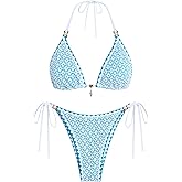 ZAFUL Womens 2 Piece Triangle Bikini Hollow Out Halter Bikini Sets Sexy Bathing Suit High Waisted Side Tie Swimsuits