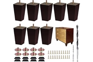 Txcucc Sofa Legs Square Bed Feet 4 inch Wood Replacement Leg for Furniture Set of 8, Dark Brown…