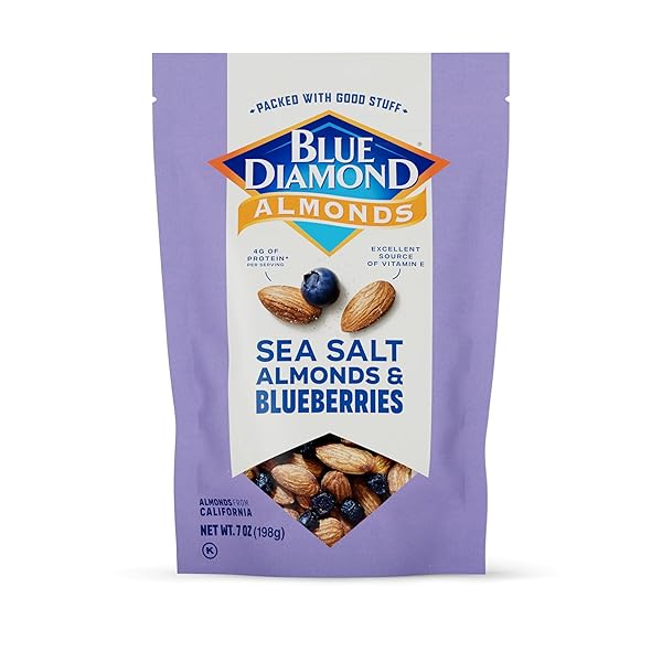 BLUE DIAMOND ALMONDS, PREMIUM SEA SALT AND BLUEBERRIES SNACK NUTS PERFECT SNACK MIX WITH PROTEIN AND FIBER, 7 OUNCE (PACK OF 1)