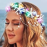 Unicra Light up Mermaid Crown Sea Shell Headpiece Starfish Beach Wedding Hair Accessories for Women
