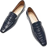 C.Paravano Penny Loafers for Women, Slip-ons Comfortable Dressy Formal Dress Square Toe Flats Loafer Shoes for Business Casual Wear(C-Navy,Size 7.5)