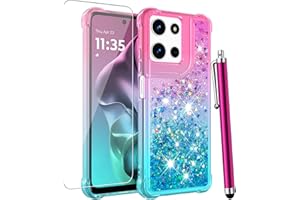 CAIYUNL for Moto G 5G 2025 Case with Screen Protector, Women Girls Glitter Bling Liquid Floating Cute Phone Case Slim TPU Soft Silicone Shockproof Protective Cover for Motorola G 5G 2025-Pink Blue