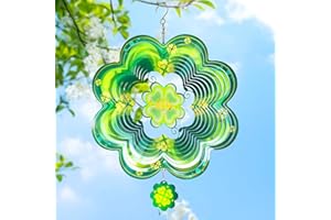 GOTOME Spring Shamrock Metal Wind Spinners St Patricks Day Hanging Gifts for Women Mom Grandma,12inch Wind Spinner for Home Party Ornament Outdoor & Indoor Garden Decorations