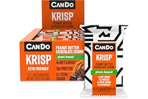 CanDo Krisp - Keto Snack & Keto Bar (12 Pack, Peanut Butter & Chocolate Chunk) - Low-Carb Snack, Low-Sugar High Protein Bar - Gluten-Free Crispy, Perfectly Delicious Healthy Meal Replacement - Keto Krisp