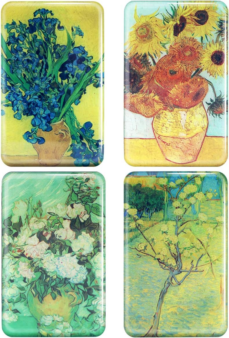 M MORCART Fridge Magnets Whiteboard Magnets Van Gogh 3D Sunflower And Roses Magnets for Kitchen Refrigerator, Whiteboard, Photos, Map, Home Decoration, Arts & Crafts (4 PACK)