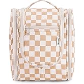 Narwey Small Checkered Hanging Travel Toiletry Bag for Women, Travel Bag for Toiletries, Makeup Bag Organizer Cosmetic Bags Make Up Bags for Women (Light Checkerboard)