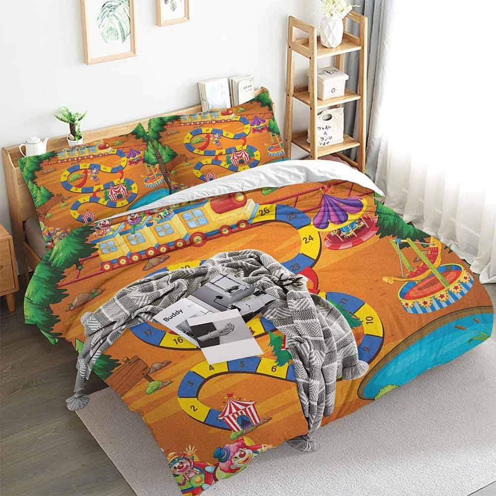 HouseLookHome Kids Activity Comforter and Duvet Cover Set Helping The Lost Clowns Circus Themed Colorful Cartoon Amusement Park Design Washable Duvet Cover Set Multicolor Twin XL Duvet Cover Set