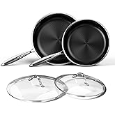 Stainless Steel Frying Pan with Lid - Titanium Ceramics Stainless Steel Nonstick Frying Pan Set, 10 Inch&12 Inch Safe Non Stick Skillet Egg Omelete Pan Set, Induction Compatible, PFOA, PFAS, PTFE Free
