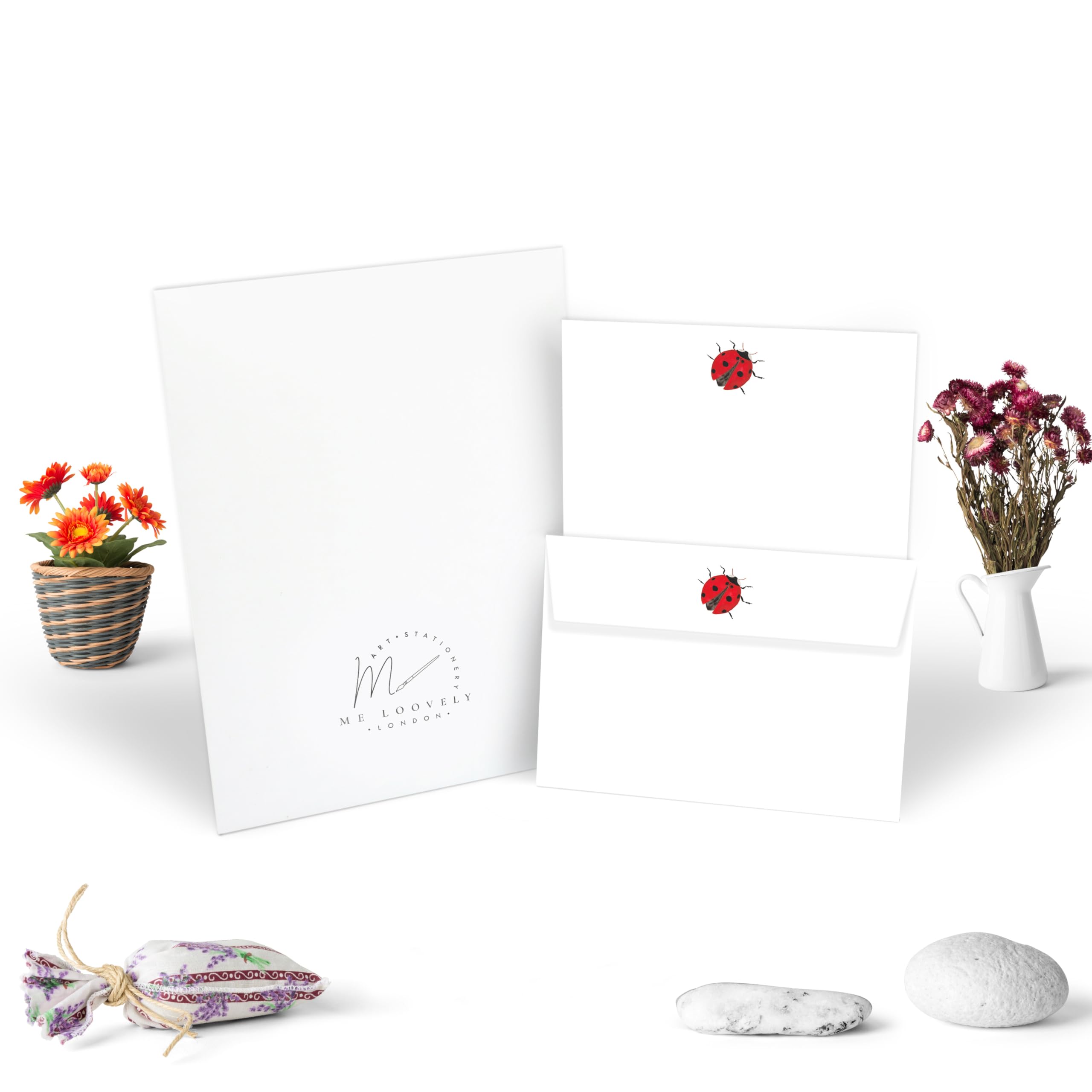 Me Loovely Ladybird Letter Writing Paper and Envelopes Set Stationary A5 Size Papers Letters Writing Supplies | (10 Letters and 10 Envelopes with Gift Envelope)