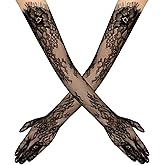 YAMEIZE Long Lace Gloves Women Formal Mesh Floral Wedding Elbow Length Gloves for Bride Opera Tea Party
