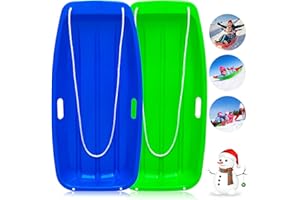 GOLDGAO Snow Sled,Plastic Snow Sled for Kids and Adults,35" Classical Heavy Duty Toboggan Sled with Handles and Ropes for 1-2 Rider for Winter Skiing Snowboard Outdoor Sledding Gift