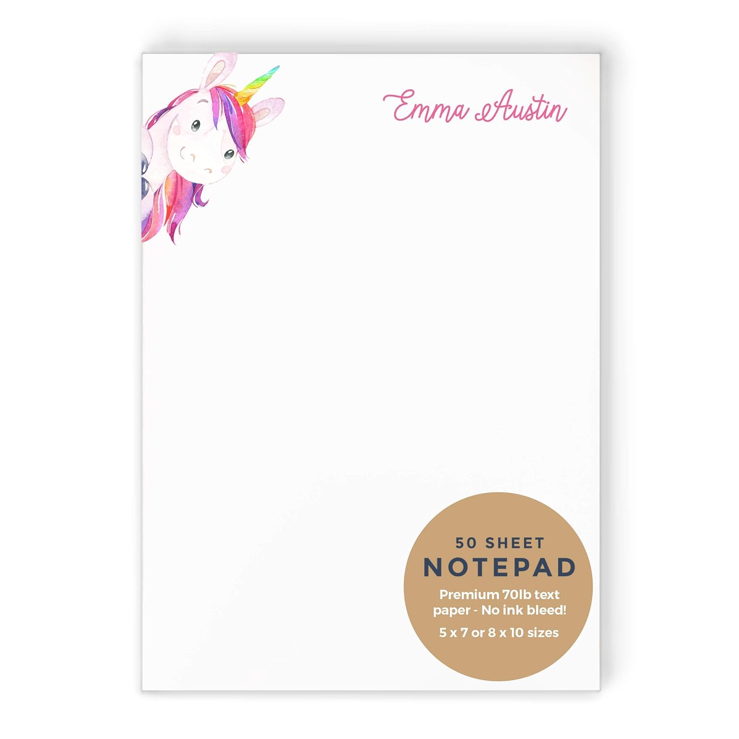 RAINBOW UNICORN NOTEPAD Personalized Hot Pink Purple Cute