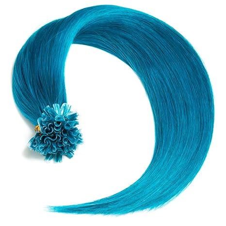 Türkise Bonding Extensions aus 100% Remy Echthaar 25 0,5g 50cm Glatte Strähnen - Lange Haare mit Keratin Bondings U-Tip als H