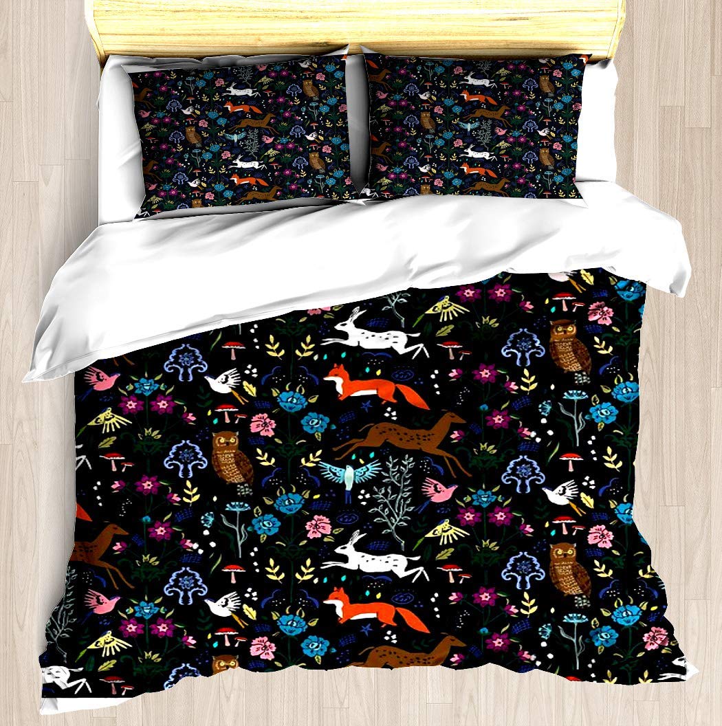 VANKINE Soft Print Duvet Cover Set,Mystic Forest,3 Piece Bedding Set with 2 Pillow Shams,King Size