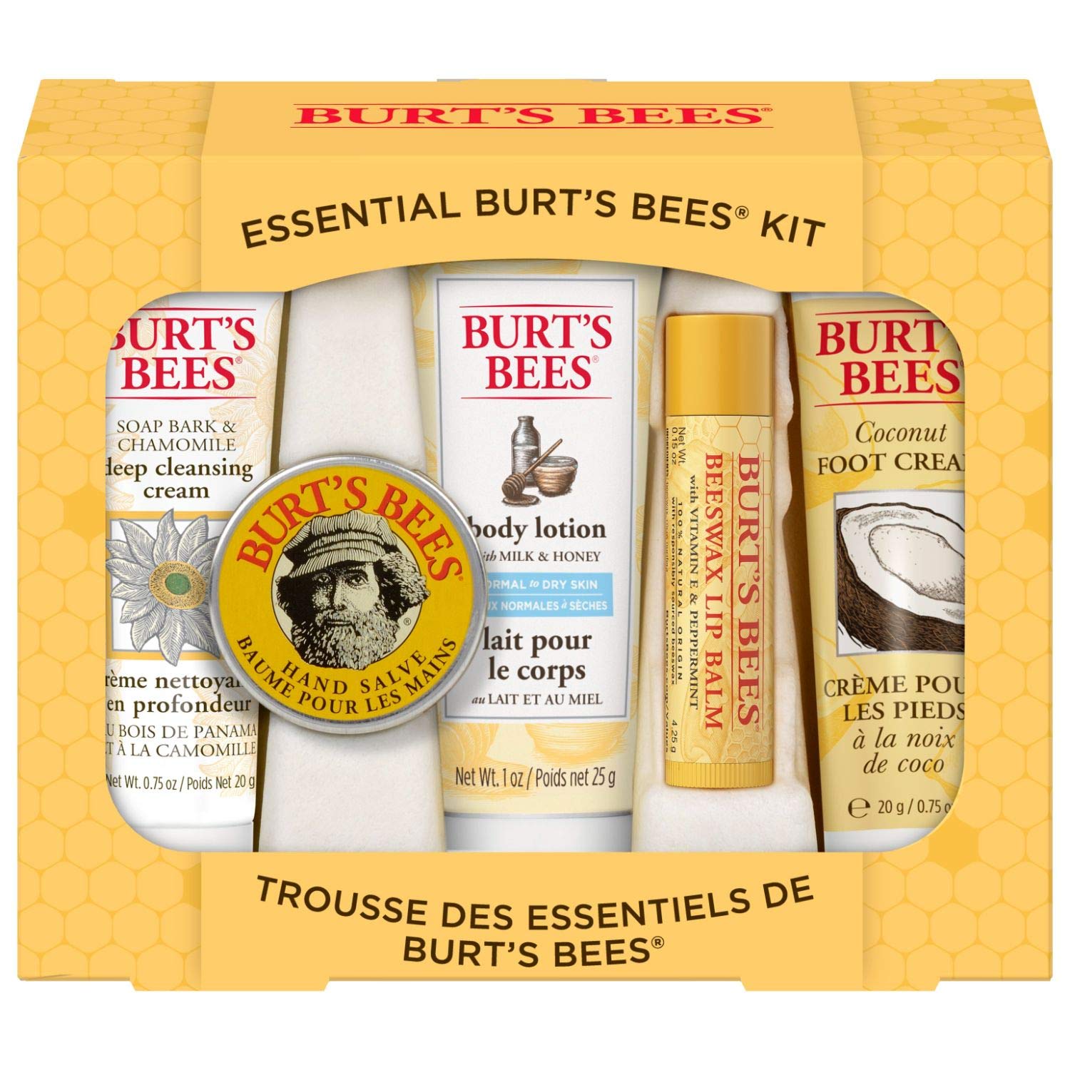 Burt's Bees Essential Gift Set, 5 Travel Size Products - Deep Cleansing Cream, Hand Salve, Body Lotion, Foot Cream and Lip Balm: Beauty