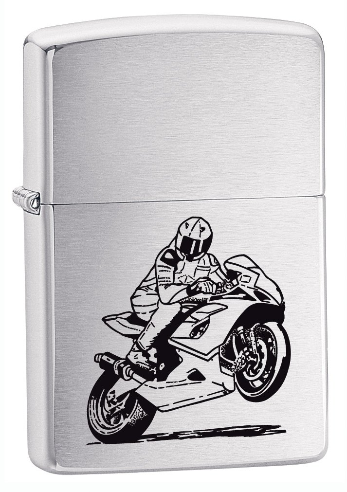 Zippo Windproof Lighter - Motorcycle - Brushed Chrome Finish - Refillable for Lifetime Use - Adjustable Flame - Gift Box - Metal Construction - Made in USA