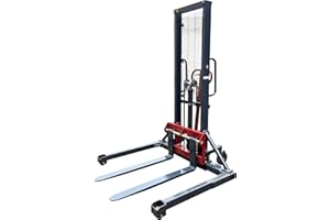 Pake Handling Tools Long Fork Manual Pallet Stacker Hand/Foot Pump Lift Truck Hydraulic Lift with Adjustable Fork and Straddle Legs, 2200 lbs Capacity, Lift Height 63", Fork 45.27" L, Leg 49.2" W