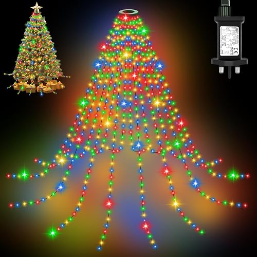Christmas Tree Lights Indoor 400 LED Christmas Lights for Tree Twinkle Timer 8 Modes Waterproof 6.6FT x 16 Lines for Christmas Decorations Outdoor with Memory Function, Multi-Coloured