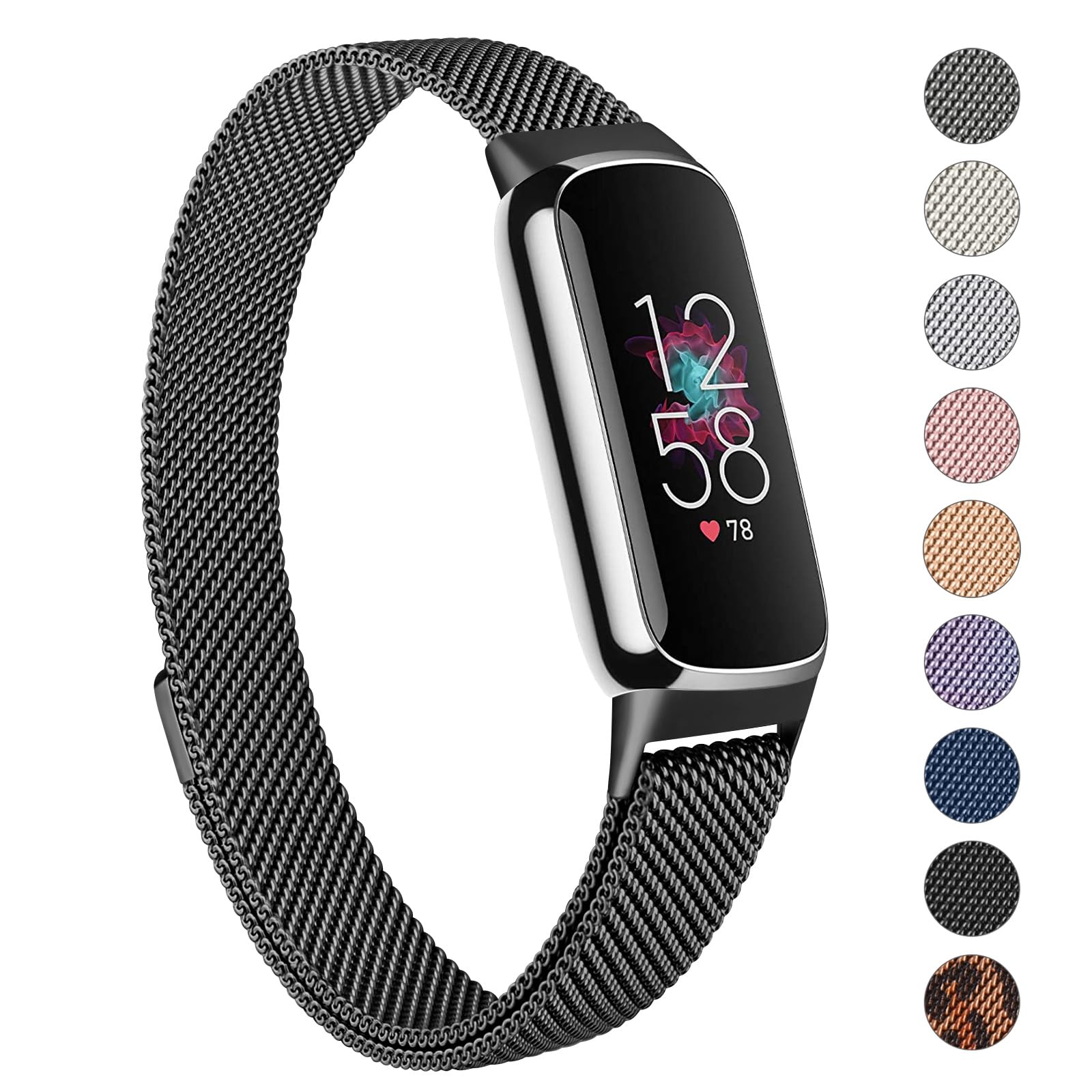 Vancle Strap Compatible with Fitbit Luxe Straps for Women Men, Stainless Steel Mesh Loop Adjustable Wristband Replacement Strap (Black)