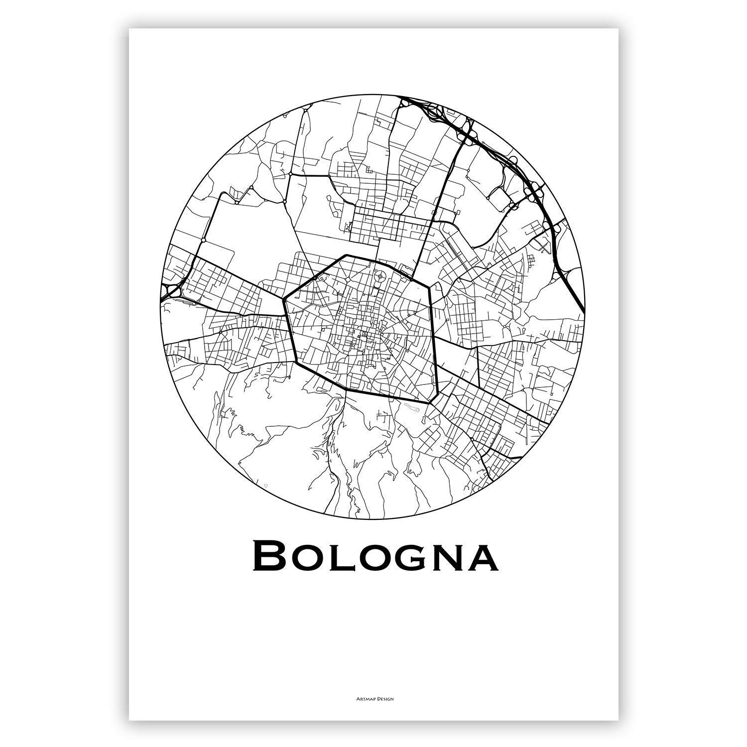 Cartel Bologna Italia Minimalista Mapa City Map, decoración, regalo