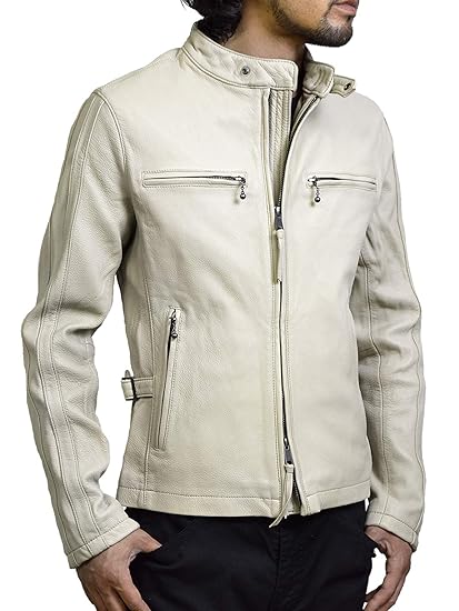 Amazon Haruf 本革 レザージャケット メンズ 白 シングルライダース