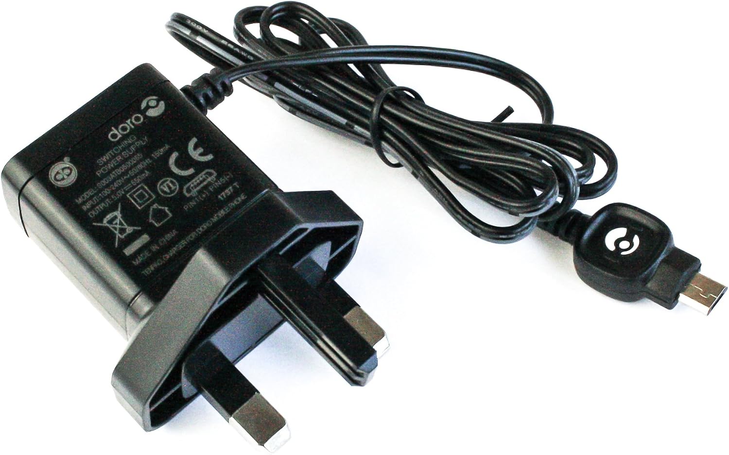 Original Doro UK 3 Pin Wall Charger Micro USB Mains Charger 550 mAh For Doro 338, 345GSM, 506, 510, 515, 520, 605, 606, 607