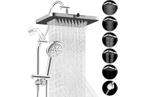 Hibbent Upgraded 13'' Shower Head Combo, High Pressure 5 Spray Rainfall Showerhead, 10 Spray Mode Handheld, All Metal Easy Re