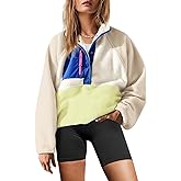 Yanekop Womens Fuzzy Fleece Pullover Sherpa Sweatshirt Long Sleeve Button Down Sweater Winter Fleece Jacket with Pockets