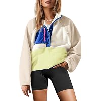 Yanekop Womens Fuzzy Fleece Pullover Sherpa Sweatshirt Long Sleeve Button Down Sweater Winter Fleece Jacket with Pockets