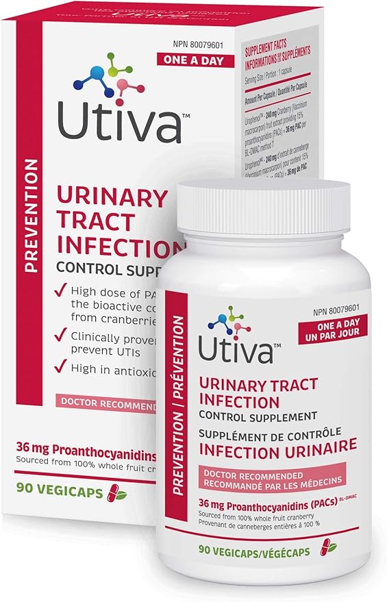 Utiva Cranberry Pills 36mg PACS for UTI Prevention 90 Vegi Capsules