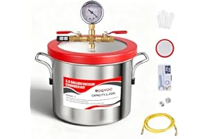 ROGVOC 1.5 Gallon Vacuum Chamber, 201 Stainless Steel Degassing Chamber with Acrylic Lid and 4.9 ft Hose, for Resin, Silicone, Epoxy, Plaster Degassing and Wood Stabilization Projects
