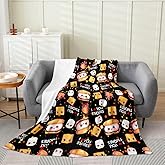 Feelyou Marshmallow Plush Throw Blanket, 40"x50" Cute S'Mores Flannel Fleece Blanket for Sofa Couch Boys Cute Cookie All Season,Bed Blanket Happy Camping