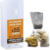 Terra Fungus Mushroom Grow Bags, 8"x5"x20", 55 Units | 8Mil Thick, Tear Resistant, Autoclave Bags, Filter Patch, Unicorn Bags